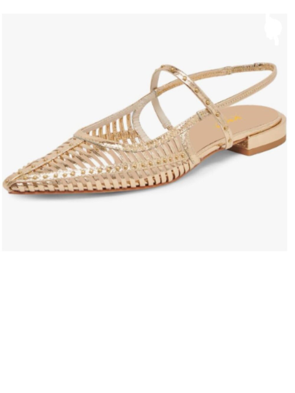 XYD Gold Caged Pointed Toe Studded Flats Strappy Slingback Sandals Cut-out Shoes